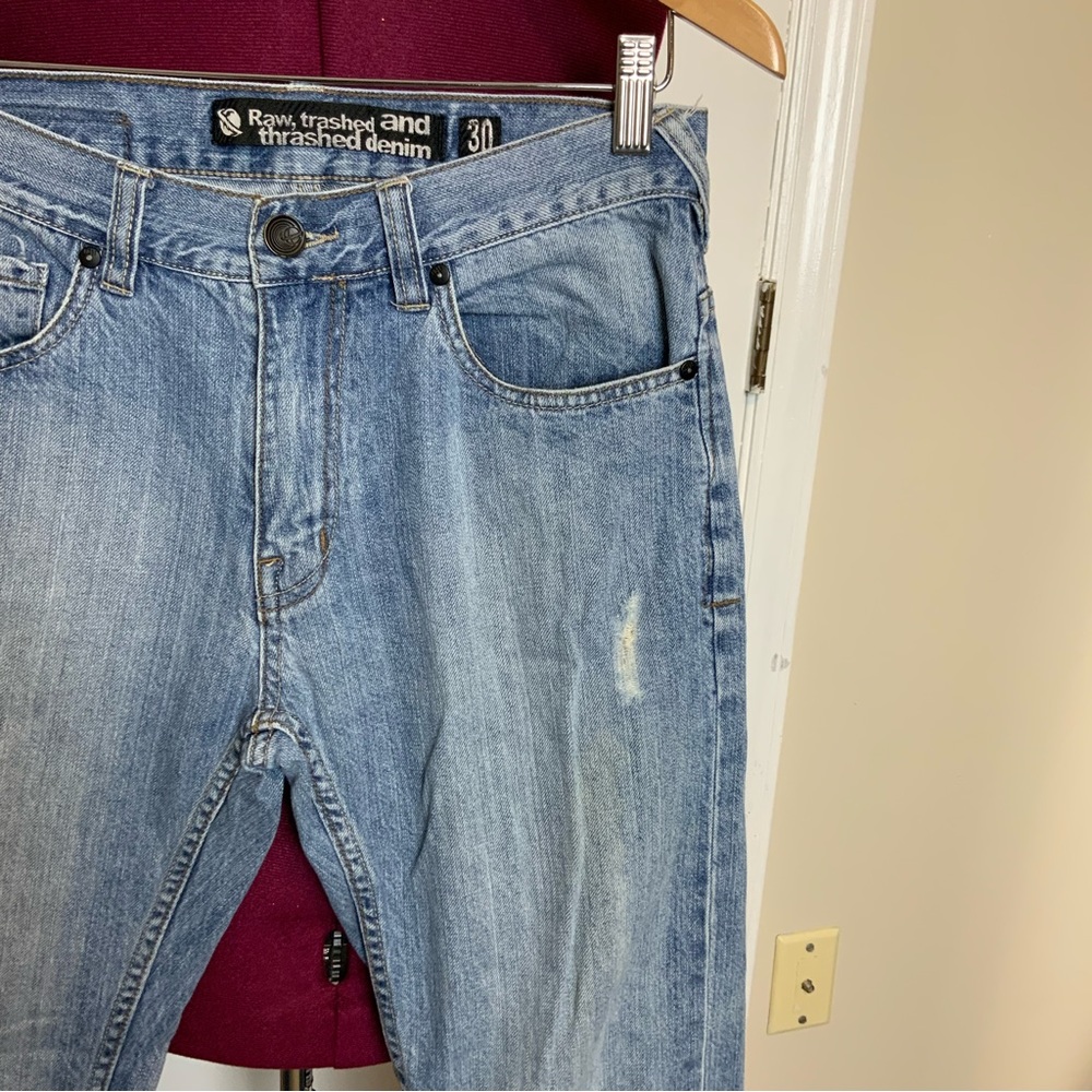 EUC Men’s Raw Trashed Denim light Wash Straight Jeans - Picture 3 of 14